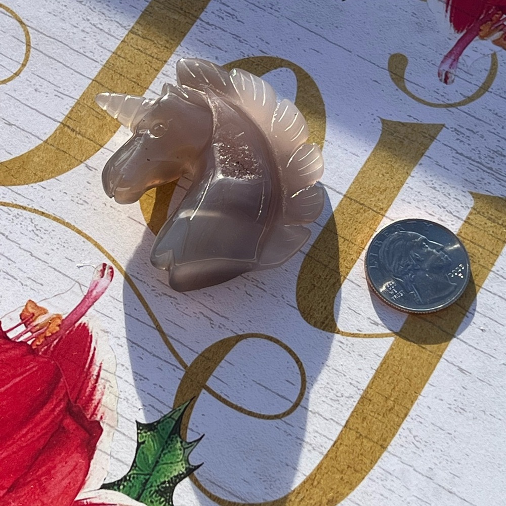BLUE ROSE QUARTZ unicorn carving